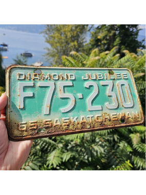 1965 Saskatchewan FARM Diamond Jubilee License Plate F75-230 Vintage Canada